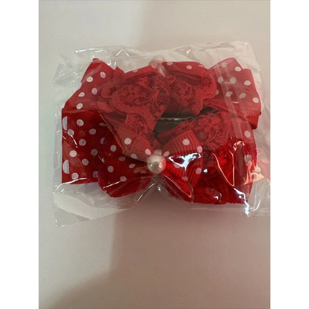 Lot of 5 Red/white Hair Bows with easy clip backs